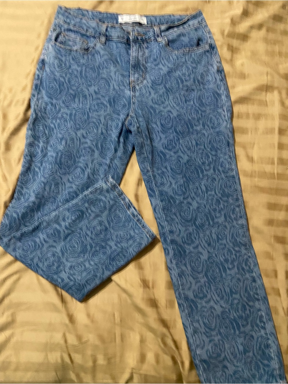 Blue Printed Straight Leg Women's Jeans